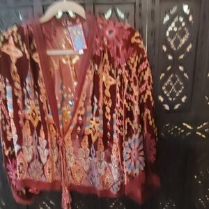 Johnny Was Multicolor Lace-Trimmed  Kimono Style Top. 2022-Collection 8